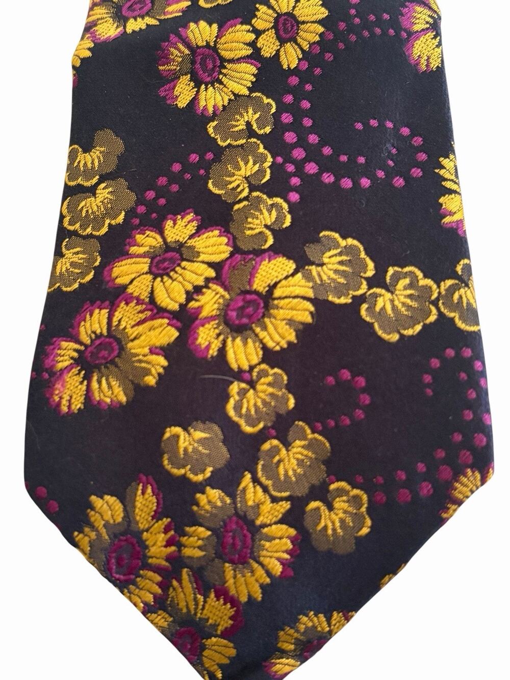 DUCHAMP London Silk Tie Black Dark Floral Embroidered Jacquard Made in England